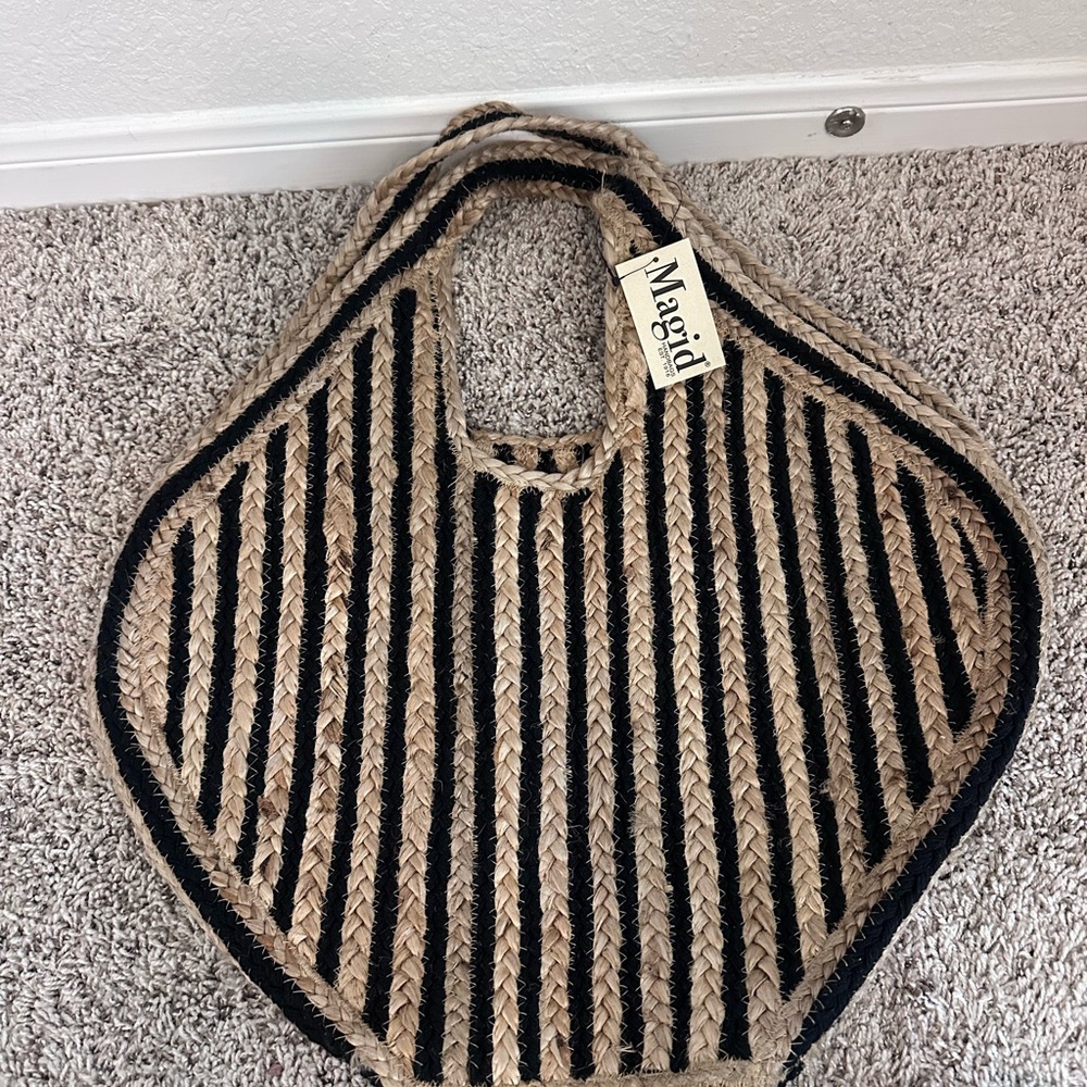 Stylish Black and Tan Woven Tote Bag - Picture 2 of 7